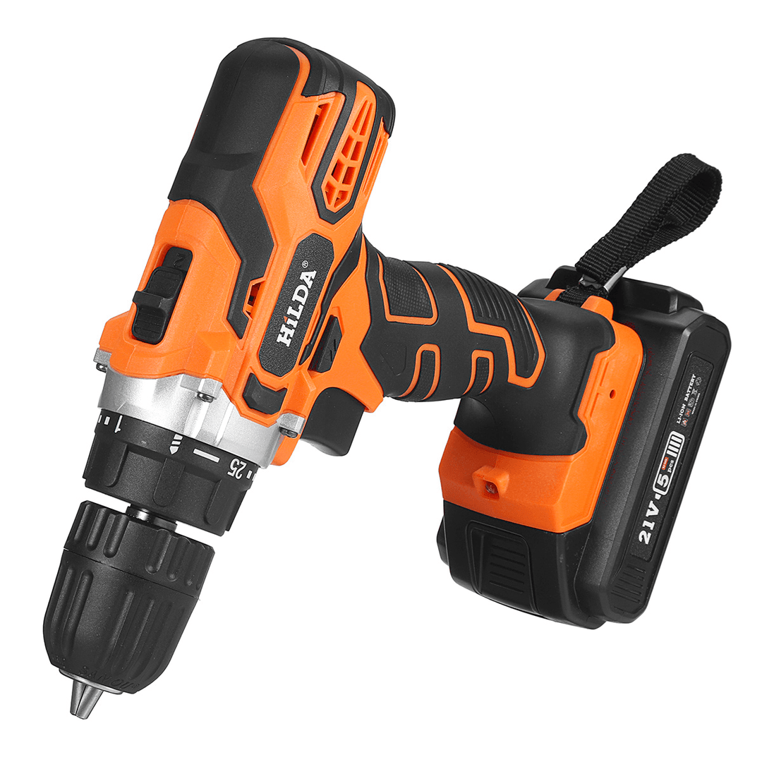 21V Cordless Electric Drill Driver 520N.M LED Portable Rechargeable Screwdriver Hammer Drill W/ 1/2 Battery