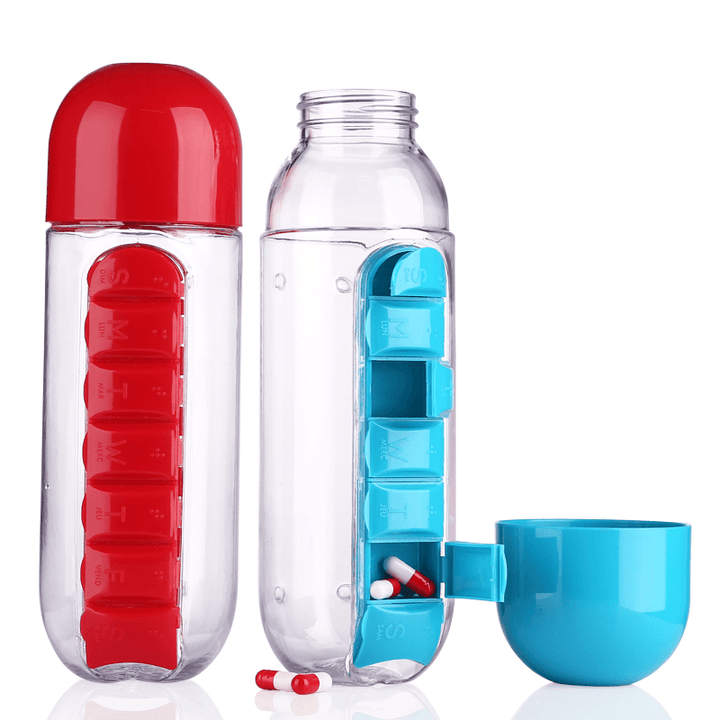 Ipree¬Æ 600Ml Water Bottle 7 Days Week Pill Capsule Case Organizer Leak-Proof Drinking Cup