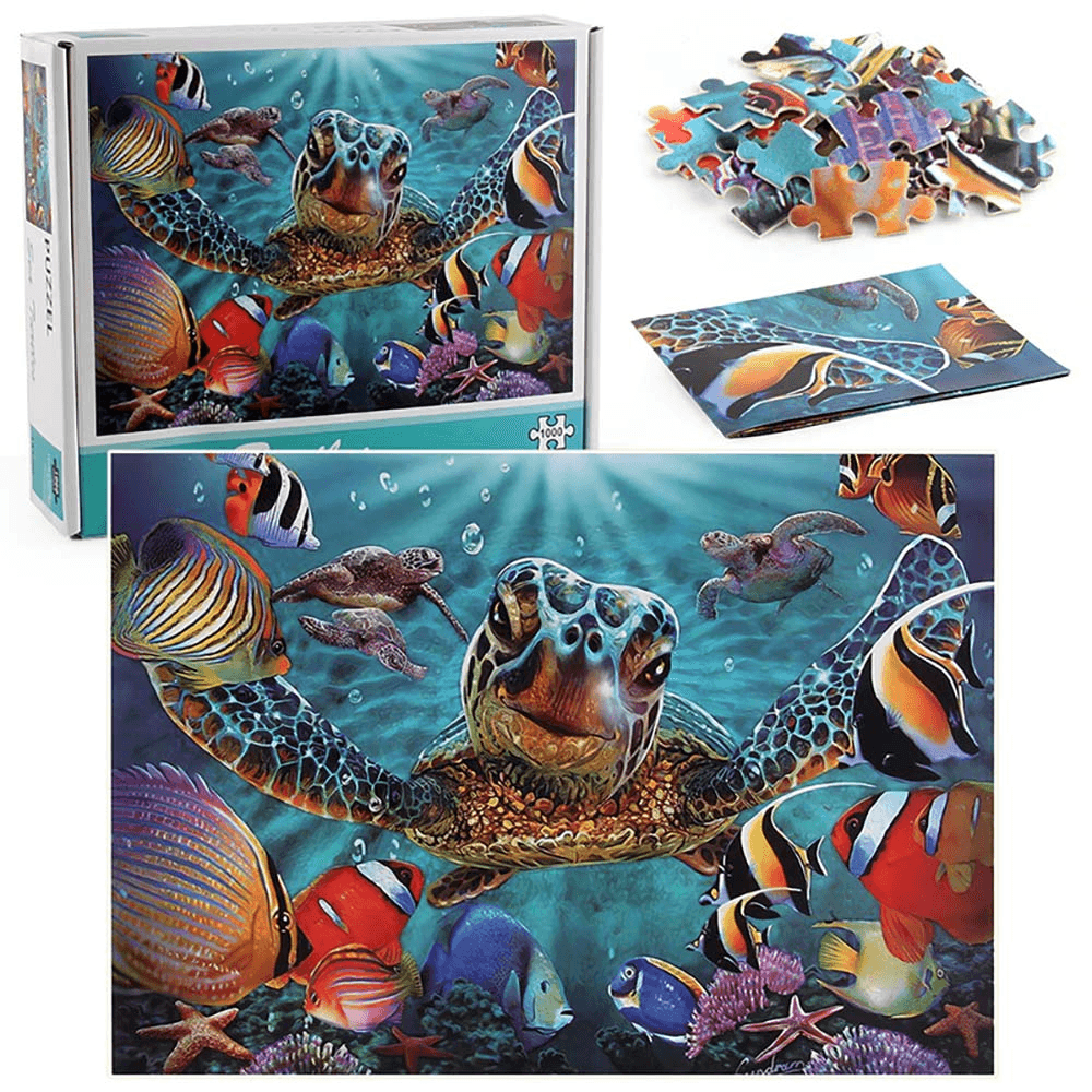 3D Adult 1000 Piece Ocean World Turtle Plane Puzzle Thicken Paper Jigsaw Decompression Toy