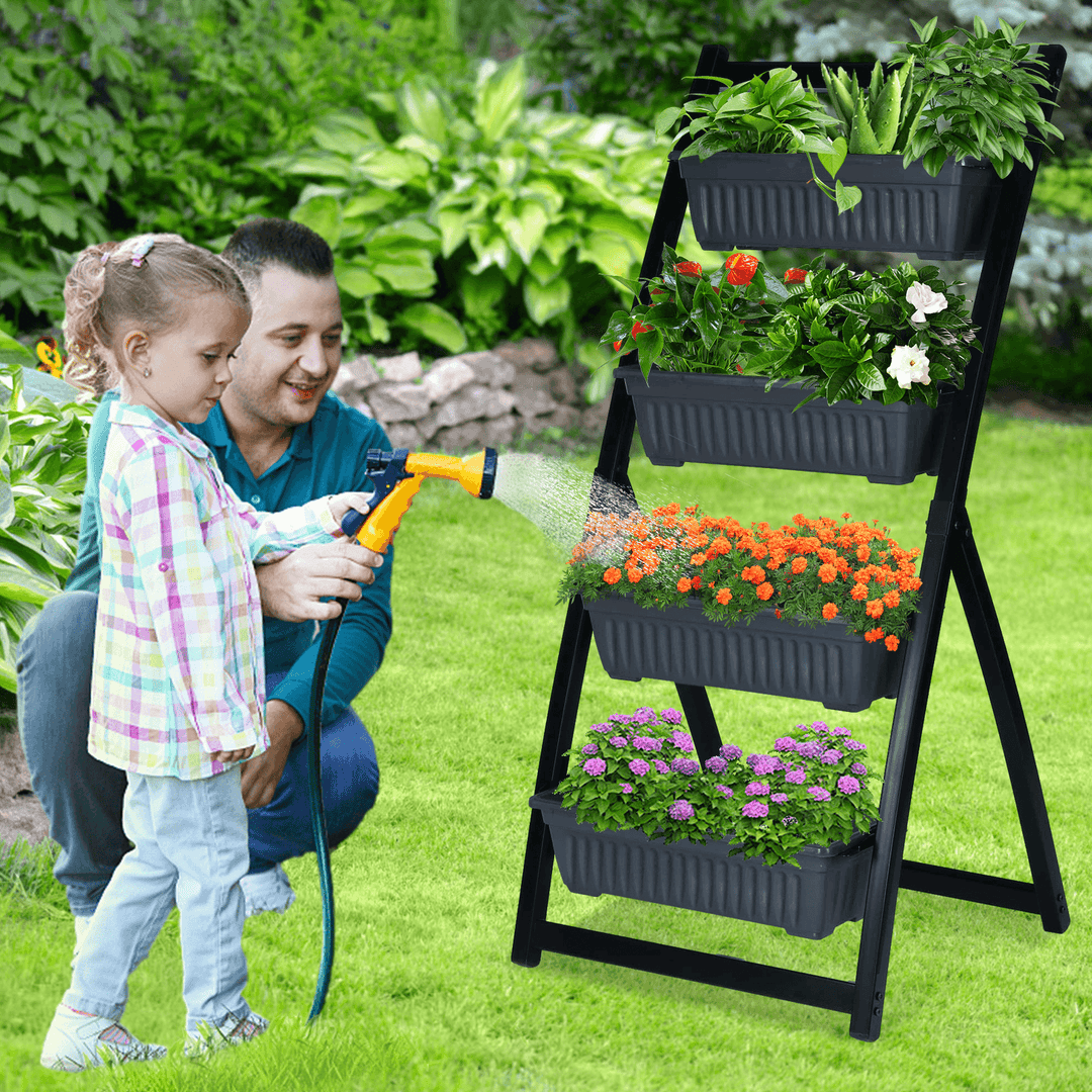 KINGSO 4Ft Vertical Raised Garden Bed 4 Tier Vertical Garden Planter Boxes with Container Boxes Freestanding Food Safe Elevated Planter Boxes for Flowers Patio Herbs Balcony Garden Outdoor Indoor