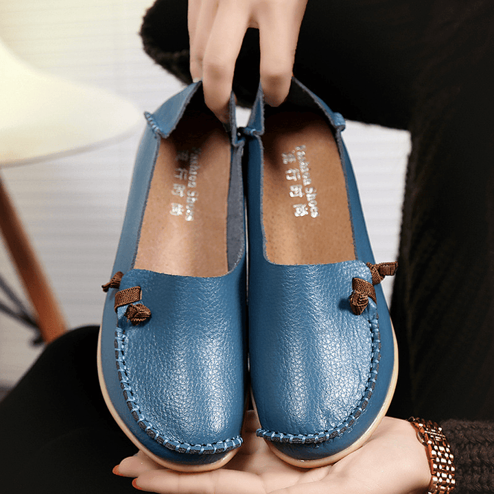 Large Size Soft Leather Multi-Way Flat Loafers for Women - MRSLM