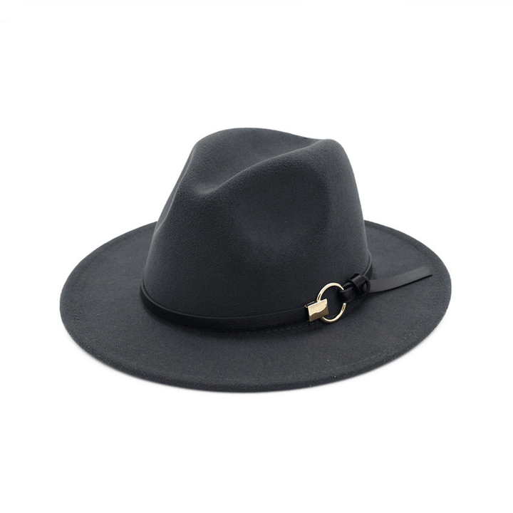 Simple Belt Flat Brim and Big Rim All-Match Jazz Hat