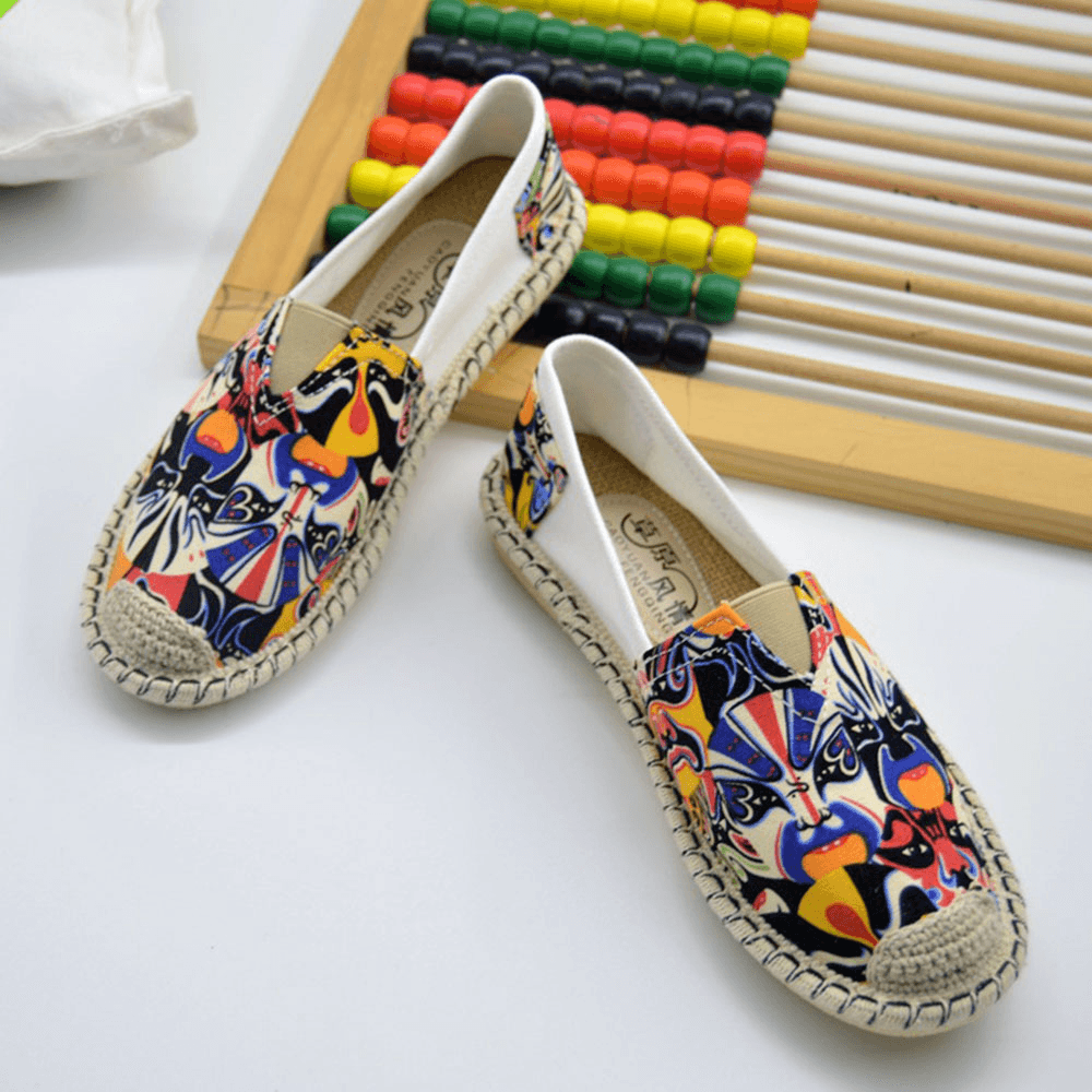 Women Pattern Slip on Woven Comfy Hand Stitching Casual Flat Shoes