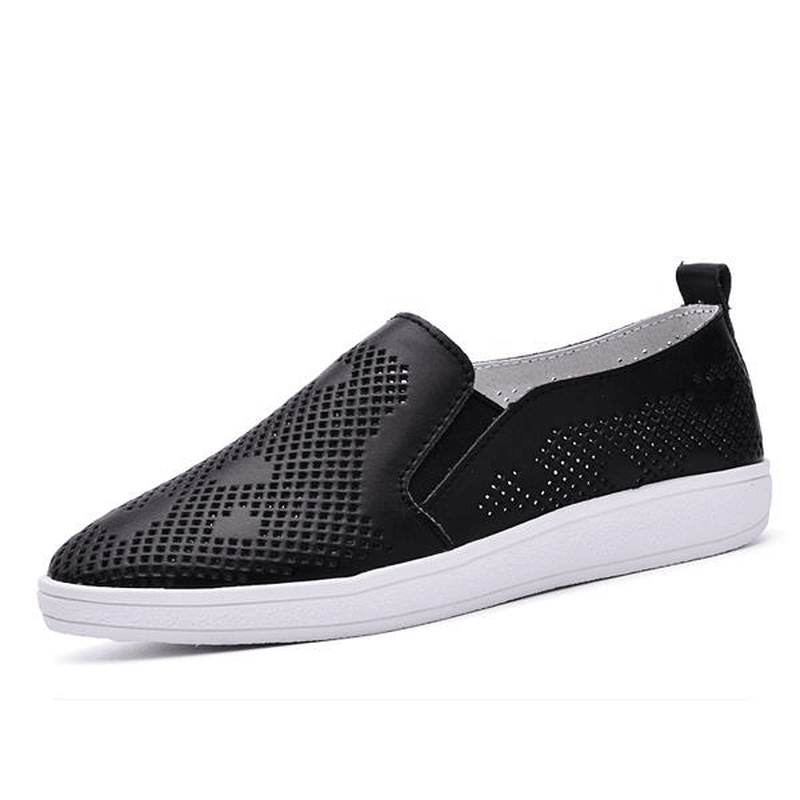 Women Casual Breathable Loafers Hollow Out Slip-On Soft Sole Flat Shoes - MRSLM