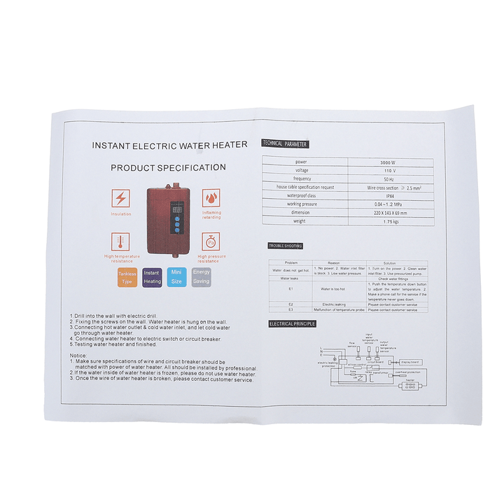 4000W LCD Mini Electric Tankless Hot Water Heater Instant Heating for Bathroom Kitchen Washing