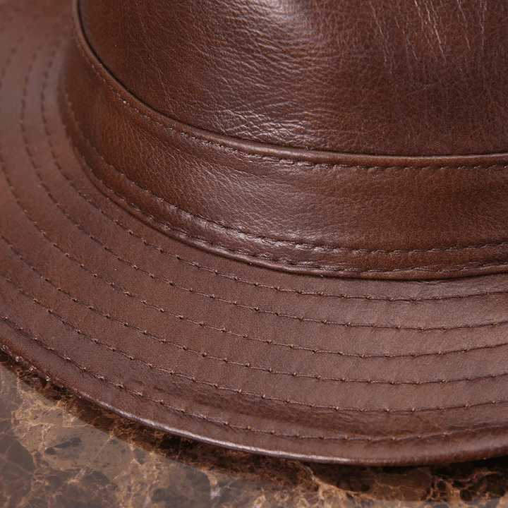 Men'S and Women'S Cowhide Hats with Big Eaves on the Street