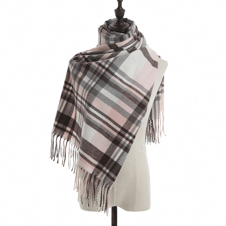 Imitation Cashmere Scarf Plaid Thickened Cold and Warm Tassels