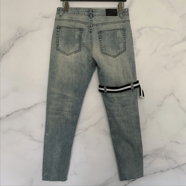 Ripped T-Knife Cut Jeans Cropped Trousers