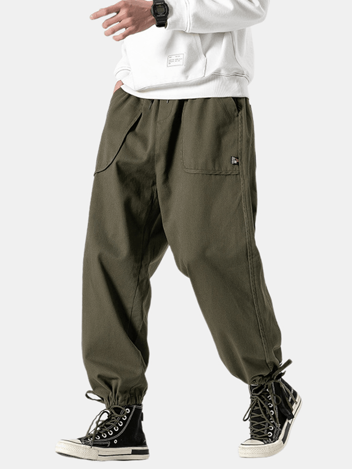 Mens Fashion Drawstring Pure Color Elastic Waist Casual Pants