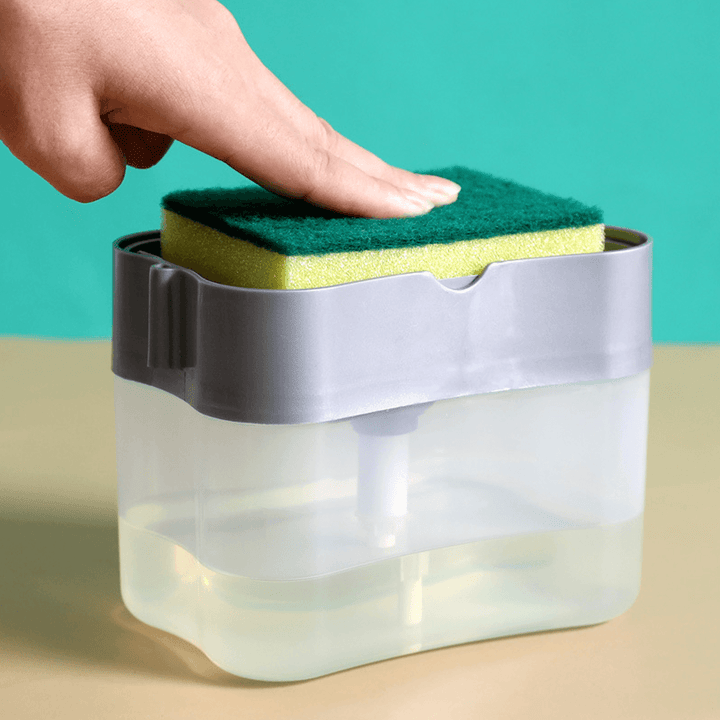 2-In-1 Liquid Dispenser Container Hand Press Soap Pump Dispenser with Sponge Holder Soap Organizer for Kitchen Cleaner Tools