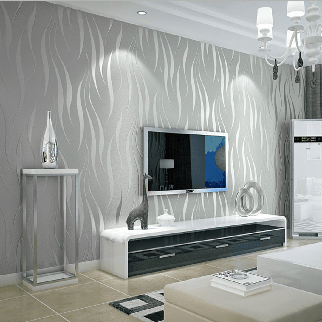 10M Waterproof 3D Embossed Wallpaper Roll Glitter Effect Silver Wall Sticker Living Room Decorations