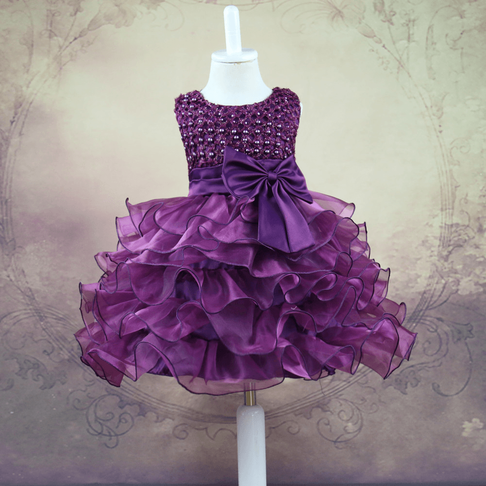 Girl Dress, Handmade Beaded Baby Dress, Full Year Old Full Moon Dress, 0-2 Year Old Bow Tie Princess Skirt