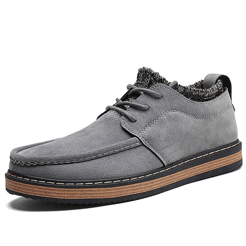 Men Brogue Style Knitted Suede Soft Sole Warm Oxfords Shoes