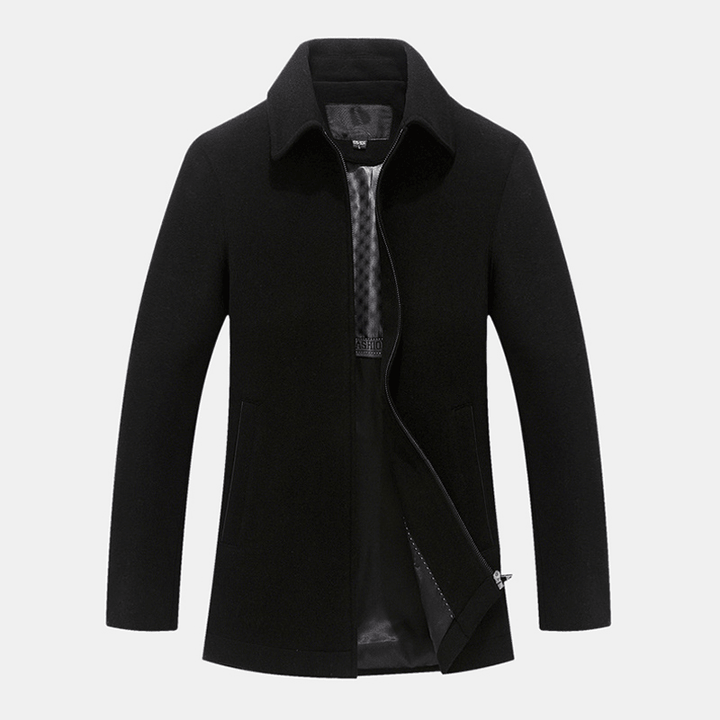 Mens Business Wool Solid Color Turn down Collar Jacket