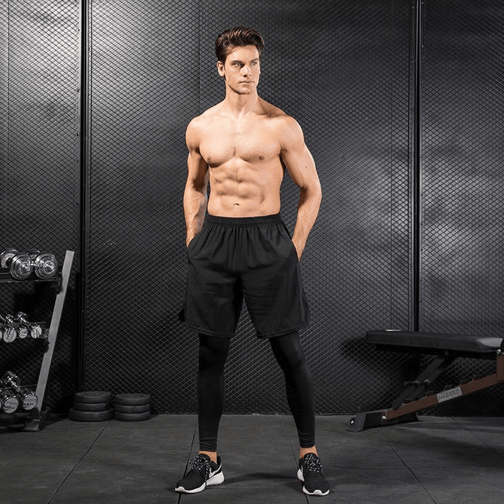 Men'S Leggings Fake Two Pieces of Fitness Sports Running Training