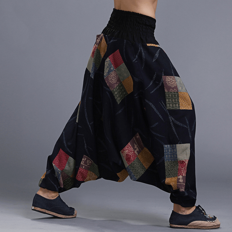 Men'S Ethnic Style Printed Loose Wide Leg Pants