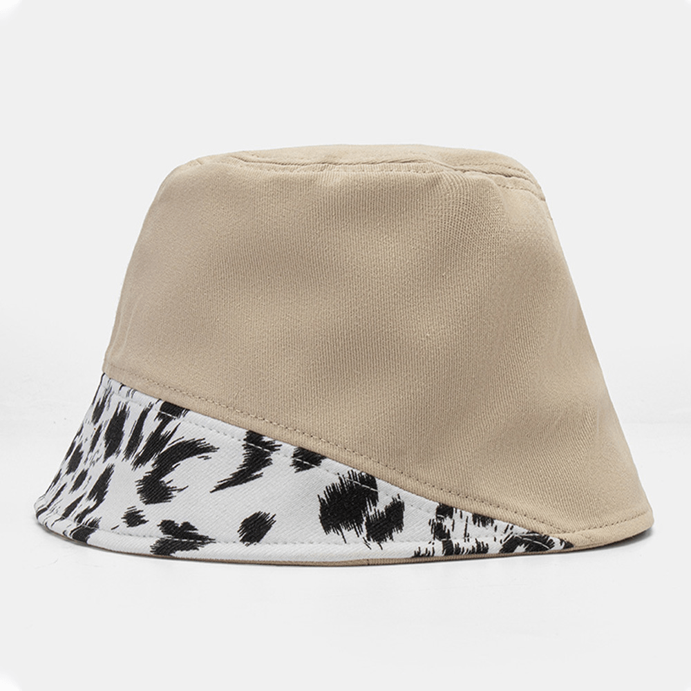 Women Patchwork Leopard Pattern Print Sun Hat Cotton Fashion All-Match Sunscreen Bucket Hat