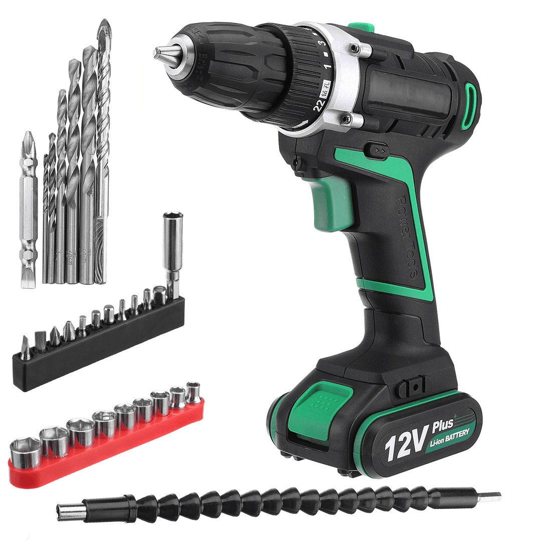 AC100-240V Electric Screwdriver Cordless Power Drill Tools Dual Speed/ Impact with Accessories