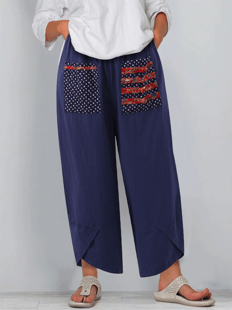 100% Cotton Loose Plicing Ninth Ethnic Style Vintage Pants