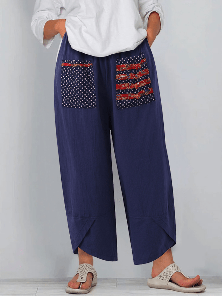 100% Cotton Loose Plicing Ninth Ethnic Style Vintage Pants