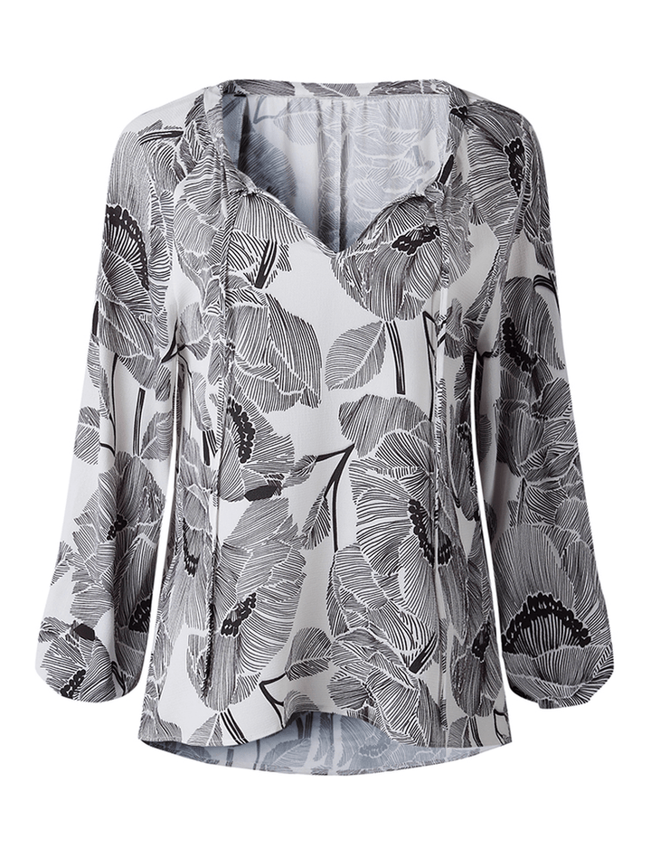 Women V Neck Boho Floral Print Blouse