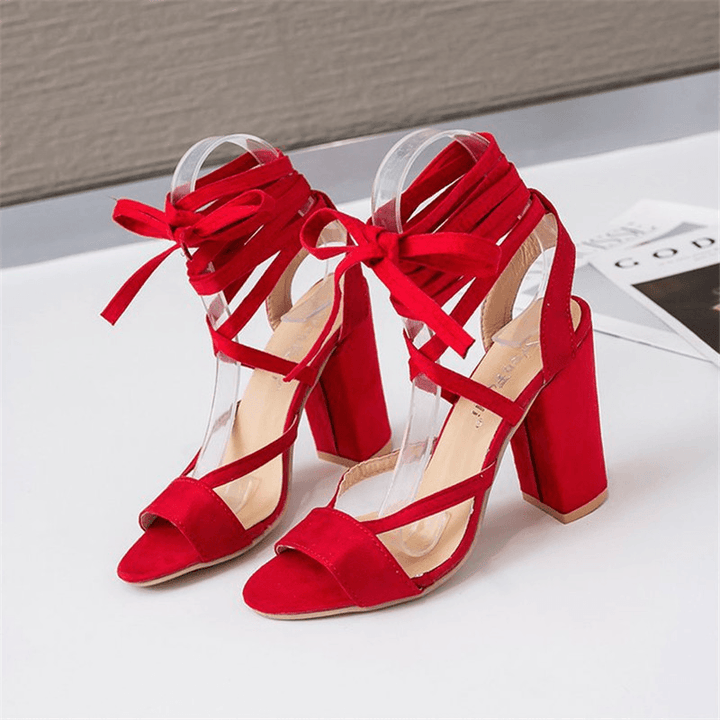 Women plus Size Strappy Open Toe Suede High Heel Summer Sandals