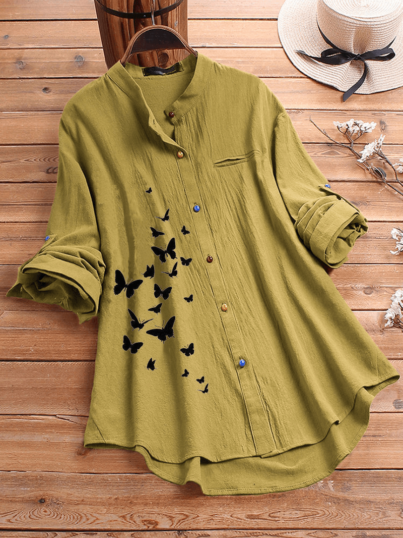 Butterfly Print Button Causal Shirts Blouse