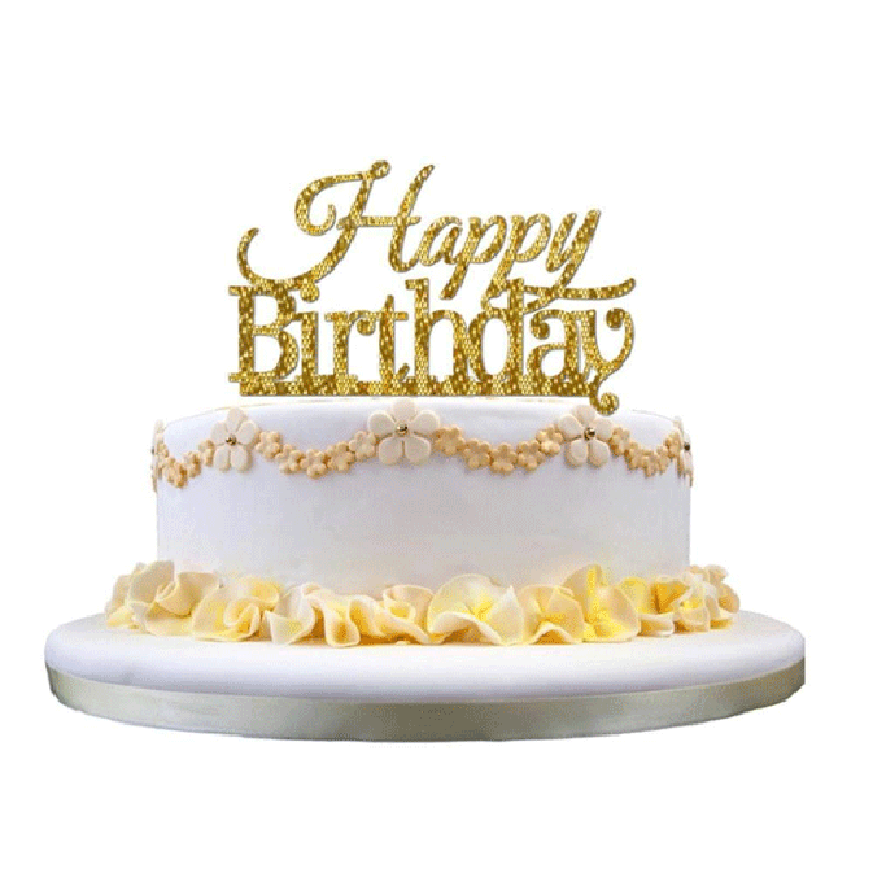 Honana CF-CT03 Happy Birthday Acrylic Cake Topper Golden Shining Party Cake Decoration