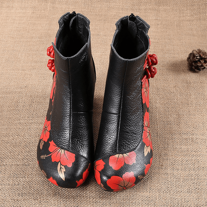 Retro Genuine Leather Butterfly Ankle Boots