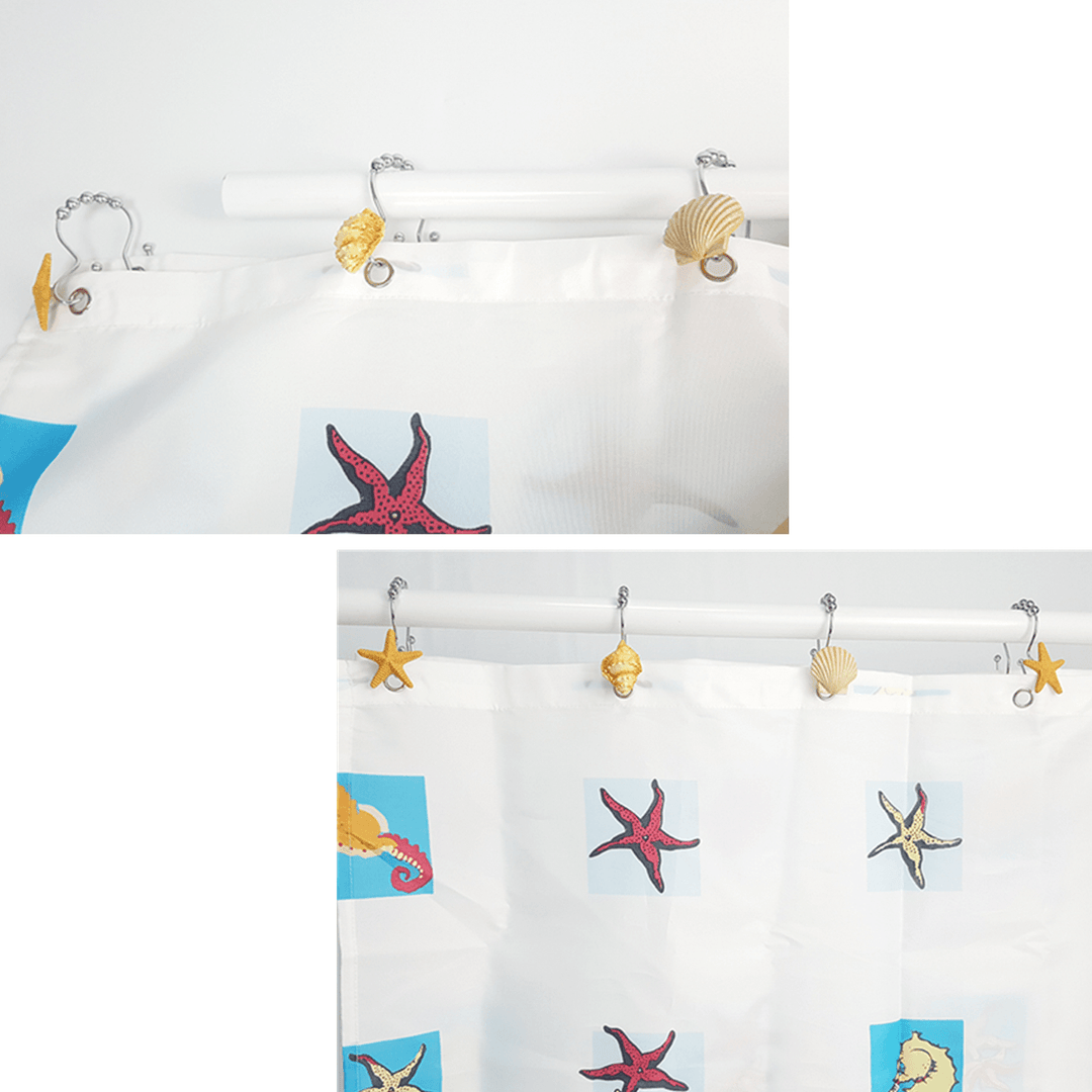 12Pcs/Set Resin Decorative Seashell Shower Curtain Stainless Steel Hook Bathroom