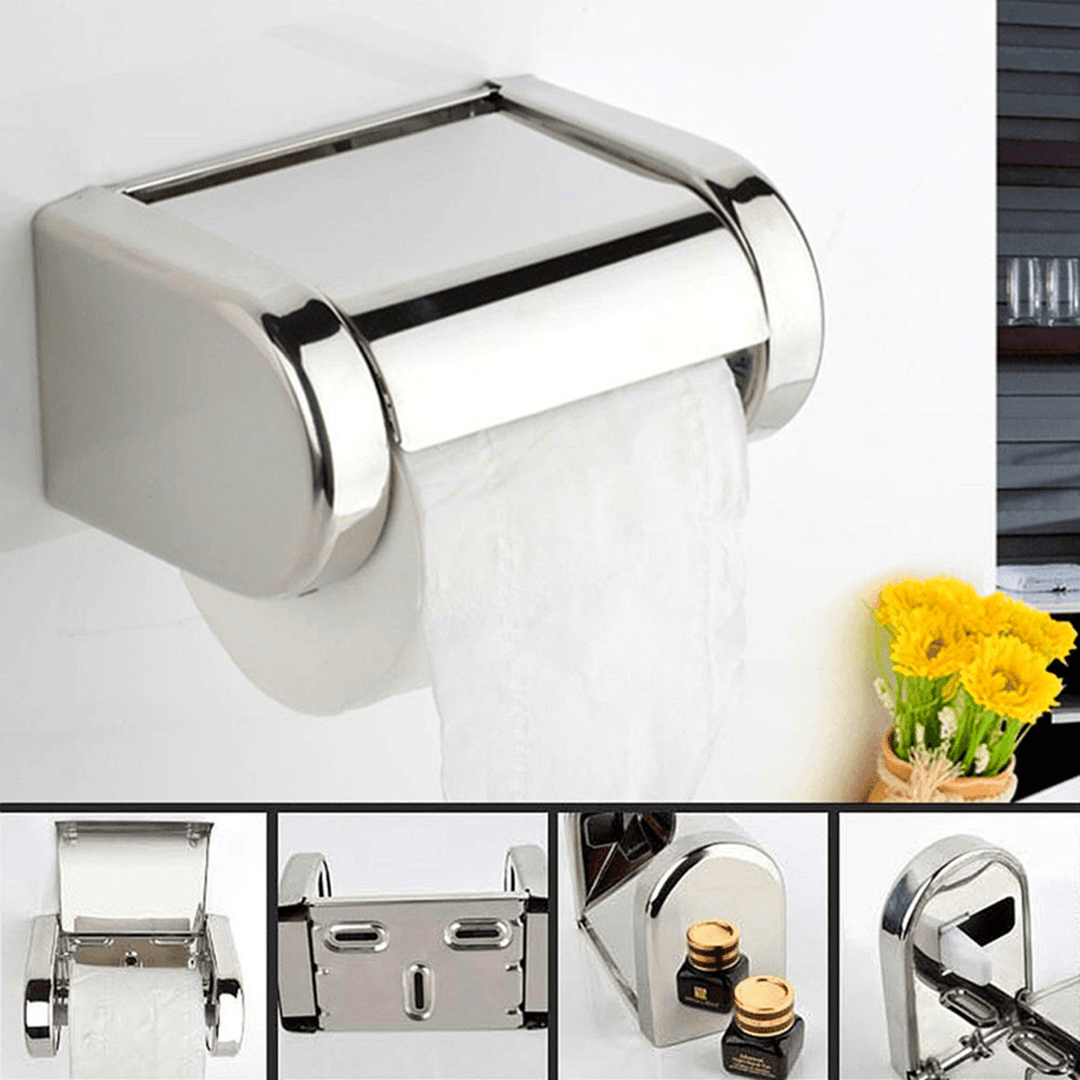 Stainless Steel Chrome Toilet Bathroom Wall Mounted Roll Paper Shelf Holder Tissue Box Holder