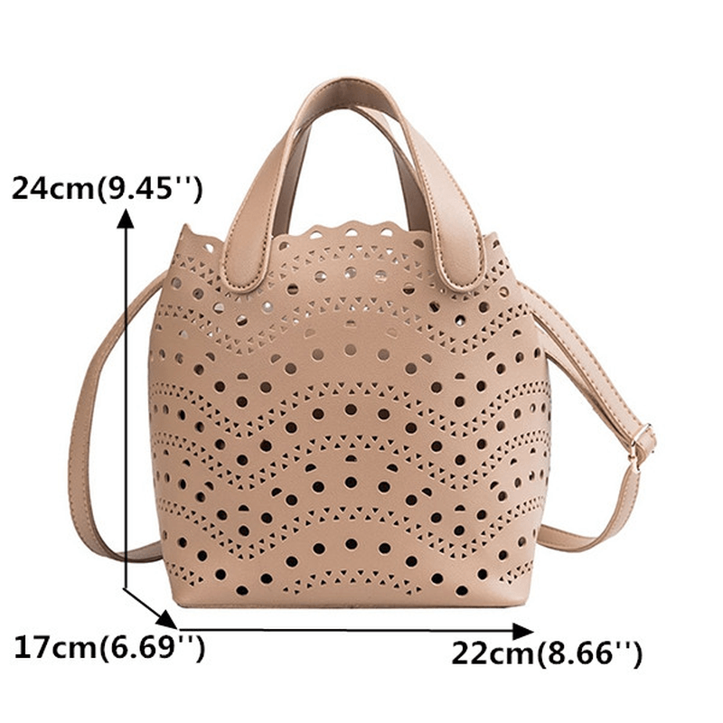 2 PCS Women Hollow Out PU Leather Bucket Bag