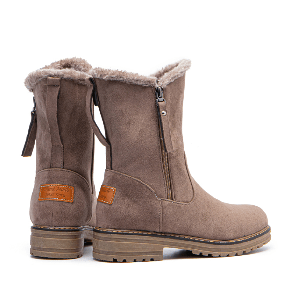 Women Casual Suede round Toe Side Zipper Flat Snow Boots