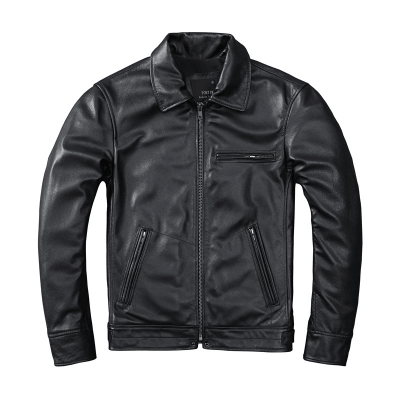 Top Layer Soft Calfskin Men'S Slim Leather Jacket