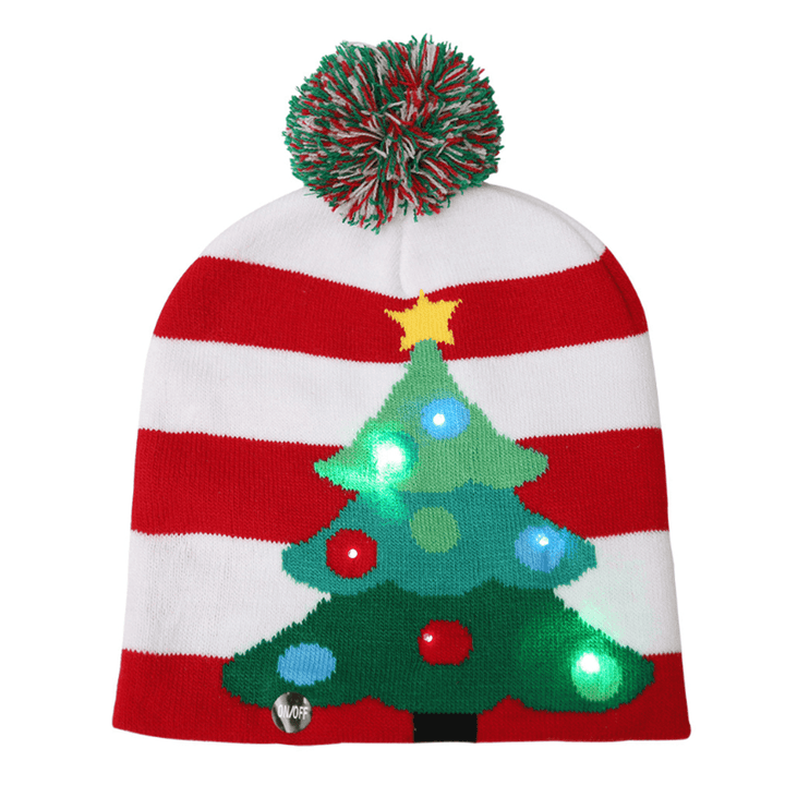 Christmas LED Light Winter Beanie Cap Santa Claus Snowflake Knitted Hat Decor