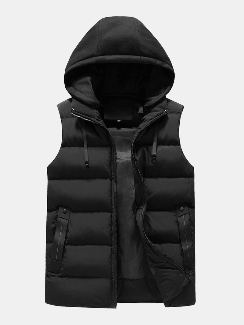 Mens Zipper Side Pocket Windproof Removable Hooded Warm Sleeveless down Jacket Vest