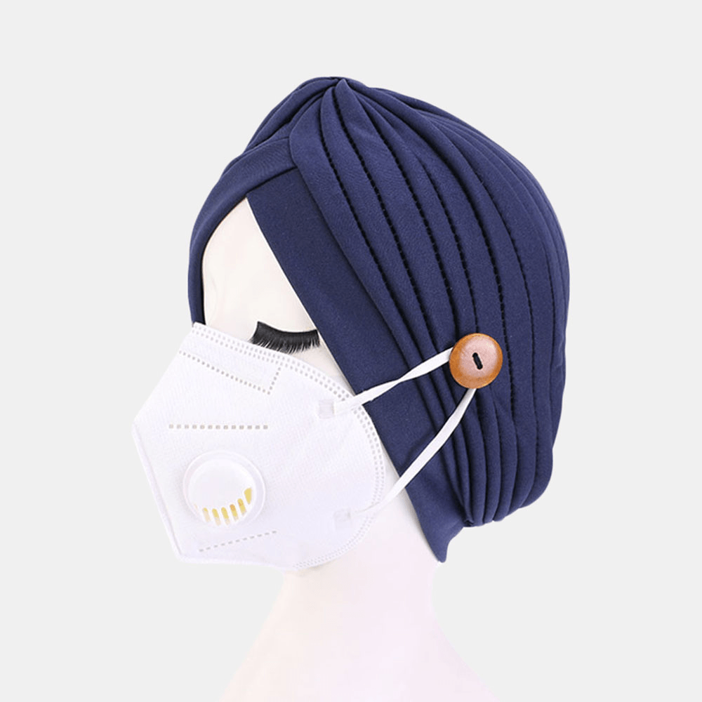 Solid Color Beanie National Style Button Mountable Ears Prevent Strangulation Bandana