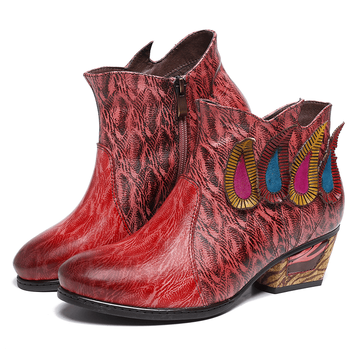 Women Retro Multicolored Drop Shaped Pattern Ankle Boots