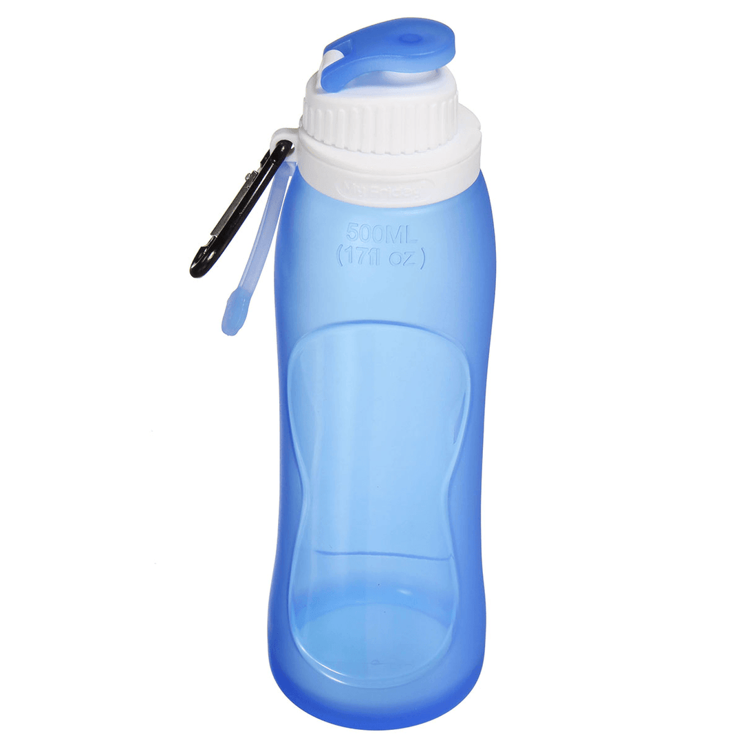 500ML Foldable Water Bottle Silicone BPA Free Kettle Drinking Bottle Outdoor Travel Running Hiking Cycling - MRSLM