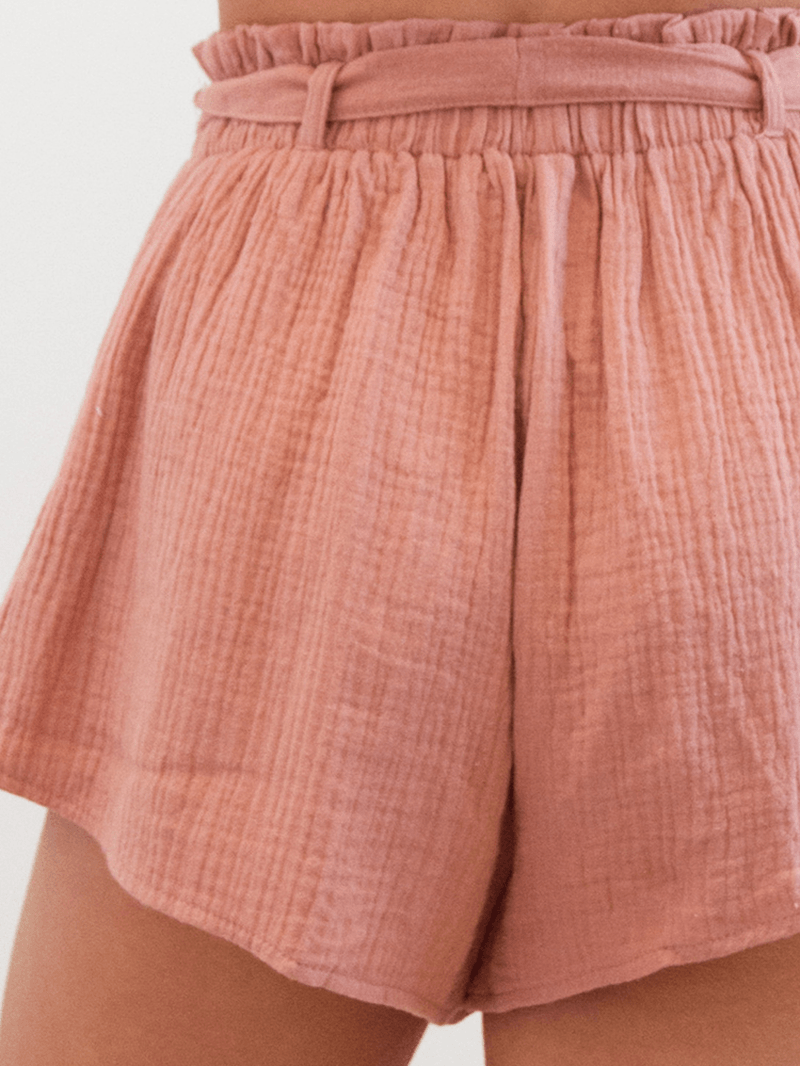 Women Summer Home Ruffle Elastic Waist Wild Casual Shorts with Belt