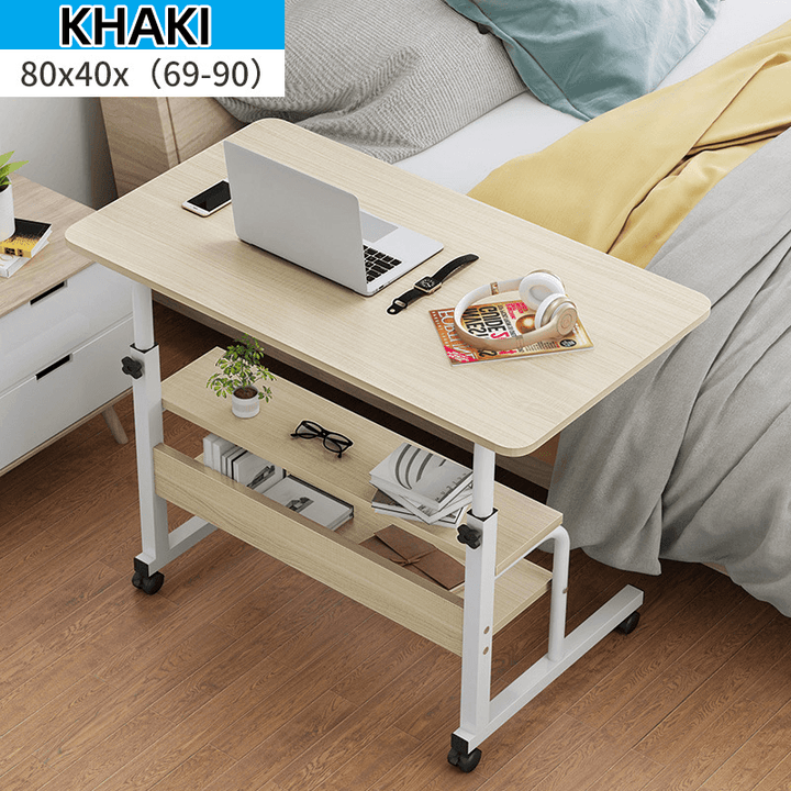 Computer Laptop Desk Adjustable Height Moveable Bed Side Writing Study Table Bookshelf with Storage Racks Home Office Furniture - MRSLM