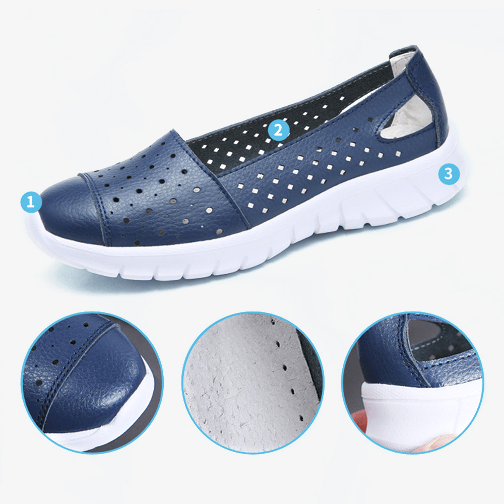 Women Leather Hollow Comfy Breathable Soft Casual Flats