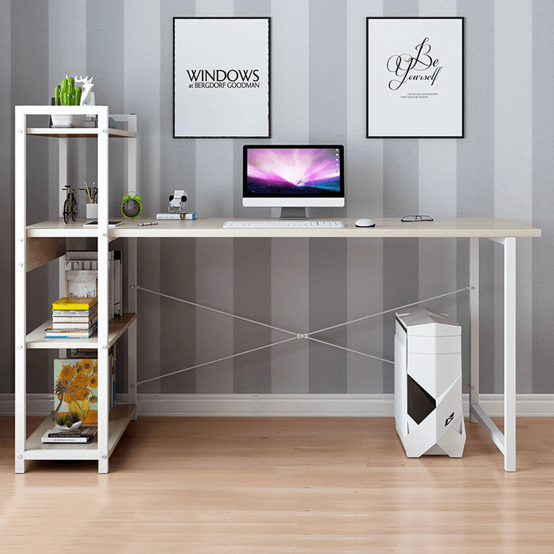 Computer Laptop Desk Writing Study Table Bookshelf Storage Rack Desktop Workstation with Storage Shelves Home Office Furniture