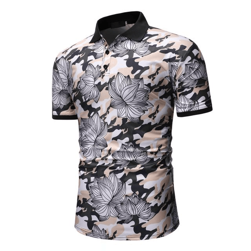 Men Fashion Printed Short-Sleeved Lapel Shirts