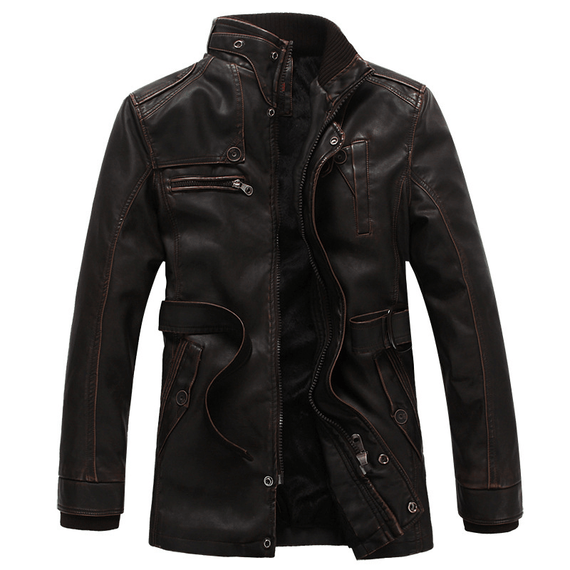 New Men'S Leather Jacket Thickened and Velvet Autumn and Winter Models