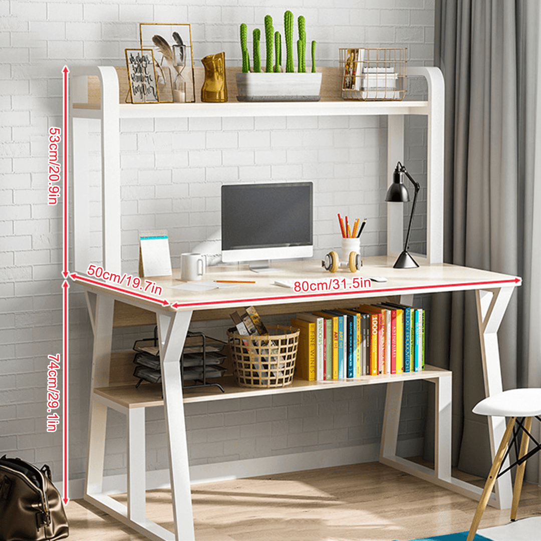 1/2 Tiers Computer Desk Bookshelf Modern Writing Study Desk with Storage Shelf Space Saving Desktop Organizer Workstation for Home Office - MRSLM