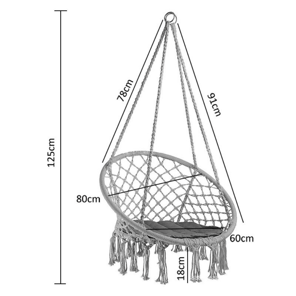 Cotton Hammock Seat Hanging Chair Tassel Deluxe Swing Chair Max Load 120Kg Outdoor Indoor Patio Garden