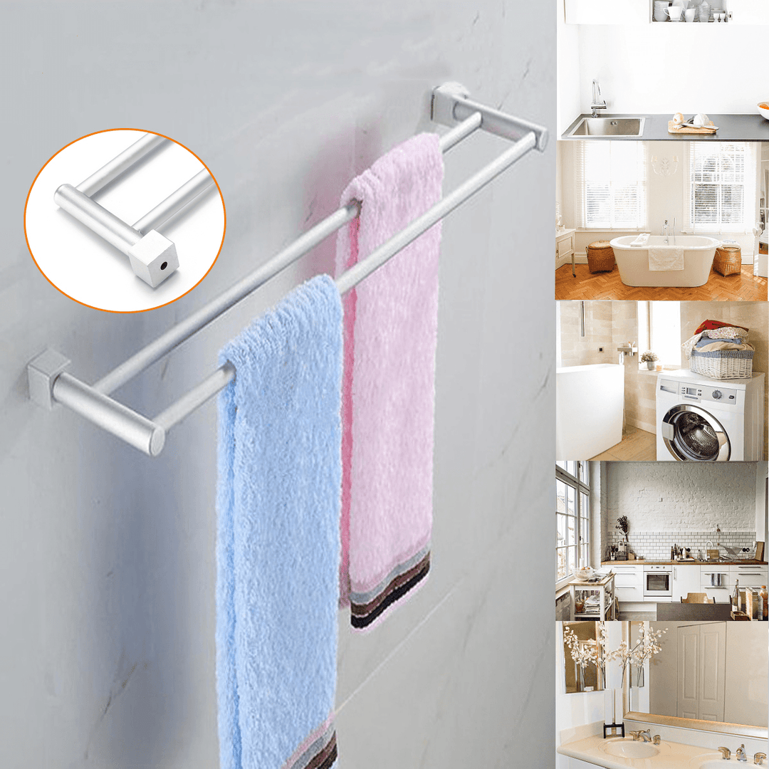 Bathroom Double Towel Rail Rack 2 Bar Space Aluminum Hanger Wall Mounted Towel Shelf Bath Rails Bars Holder