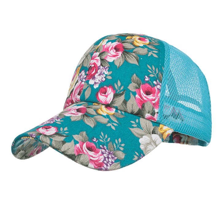 Women Summer Outdoor Print Breathable Mesh Baseball Cap Casual Adjustable Visor Hat - MRSLM