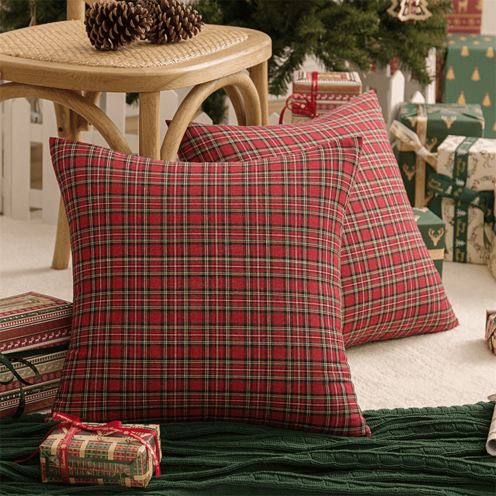 1PC Square Pillow Case Christmas Scottish Plaid Throw Waist Cushion Cover 18" - MRSLM